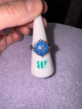 bp Blue Druzy Halo Ring with Pavé Accents